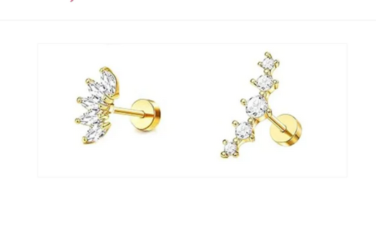 Teens' and Mothers' Earrings:  Surgical Steel with Gold IP, AAA CZ, Crawler Earrings with Screw Backs