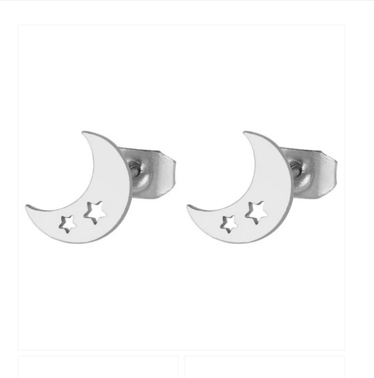 Children's and Teens' Earrings: Surgical Steel Moon with Cut Out Stars Earrings