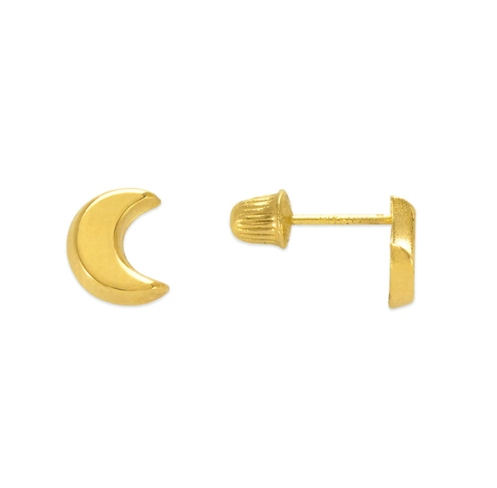 Children's Earrings: 14k Solid Gold Moons with Gift Box