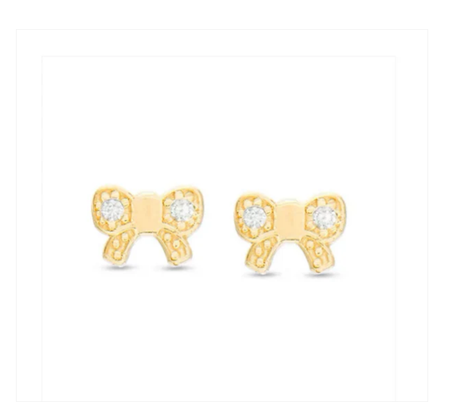 Baby and Children's Earrings:  14k Gold CZ Bows with Screwbacks and Gift Box