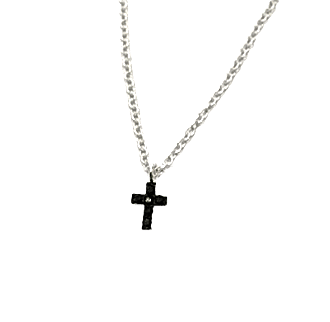 Baby and Toddler Necklace: Sterling silver 13.5" (34cm) Chain with Jet Crystal Cross and Gift Box NOW HALF PRICE