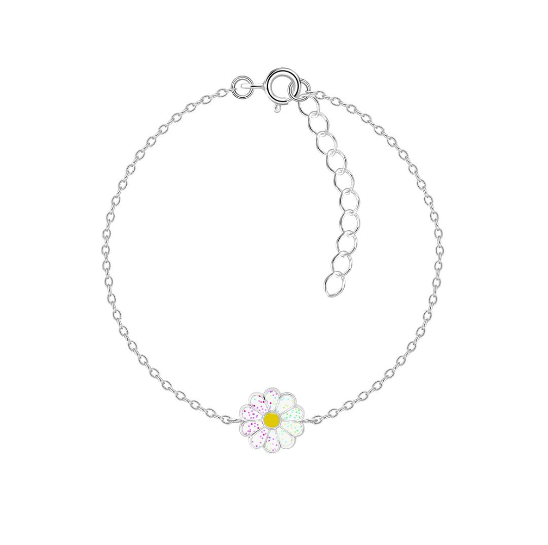 Baby and Children's Bracelet: Sterling Silver White Daisy Bracelet 14cm + Ext.