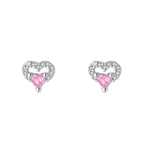 Children's Earrings: Sterling silver AAA CZ Heart on Heart Earrings with Push Backs