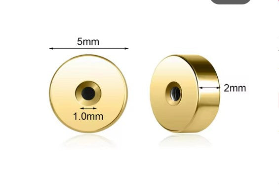 Screw back spares - 1.0mm gold flat surgical steel pair dimensions and details