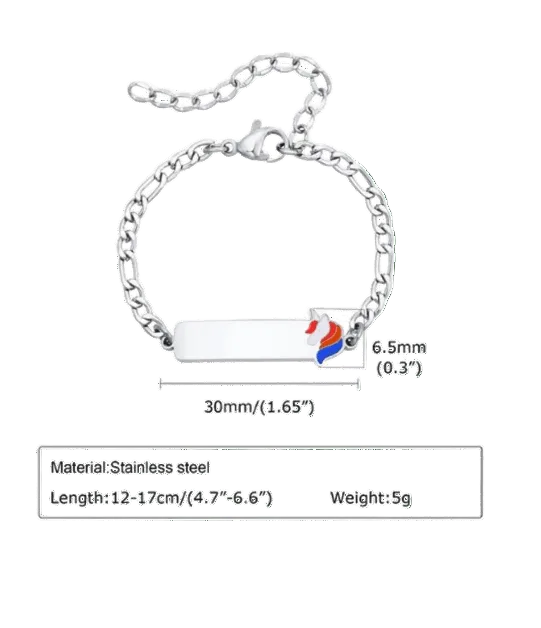 Baby and Children's Bracelets: Surgical Steel Unicorn ID Bracelets for Boys or Girls