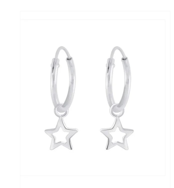 Children's Earrings: Sterling Silver Sleepers with Open Stars