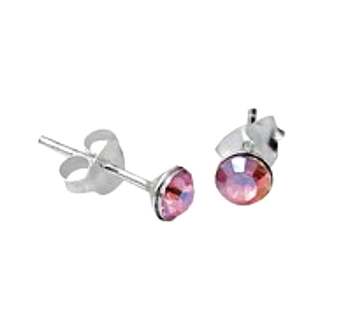 Children's Earrings: Sterling Silver, Pink AB Crystal Studs