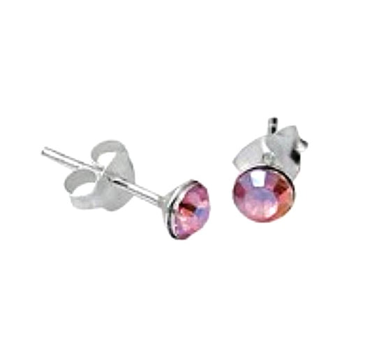 Children's Earrings: Sterling Silver, Pink AB Crystal Studs