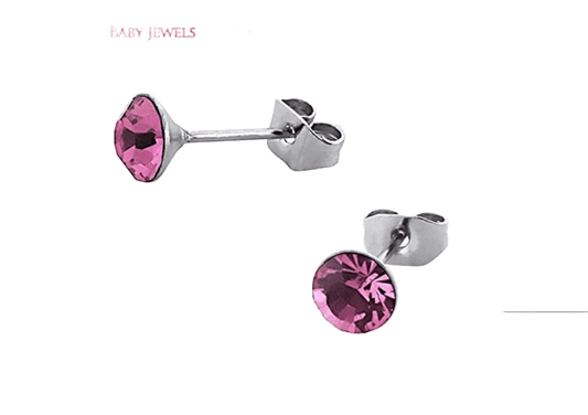 Children's Earrings:  Sterling Silver, Pink AB Crystal Studs
