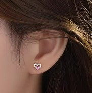 Children's Earrings: Sterling silver AAA CZ Heart on Heart Earrings with Push Backs
