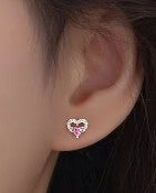 Children's Earrings: Sterling silver AAA CZ Heart on Heart Earrings with Push Backs