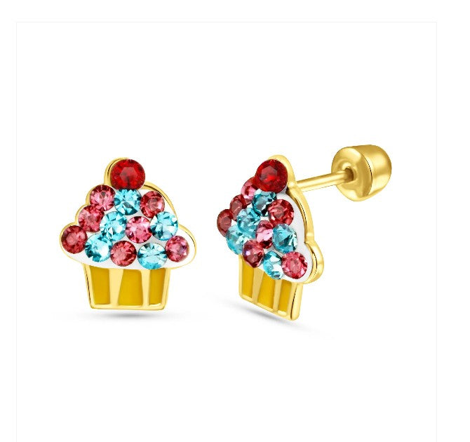 Sterling Silver Children's Cupcake with CZ Cherry on Top Earrings Sterling Silver Children's Cupcake with CZ Cherry on Top Earrings