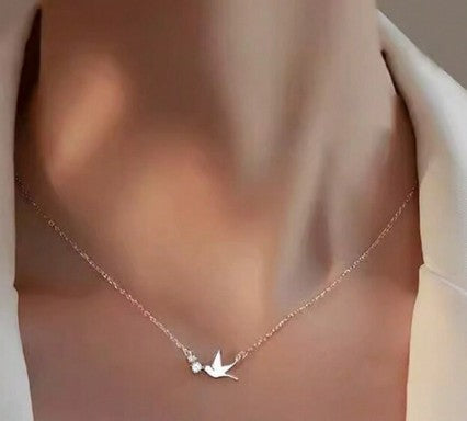 Children's and Teens' Necklaces: Sterling Silver, Rhodium Plated, Swallow Necklace Ages 5 to Teens, with Gift Box