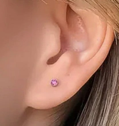 Baby and Children's Earrings: Surgical Steel Soft Pink CZ Disk Style Screw Back Earrings - Special Buy