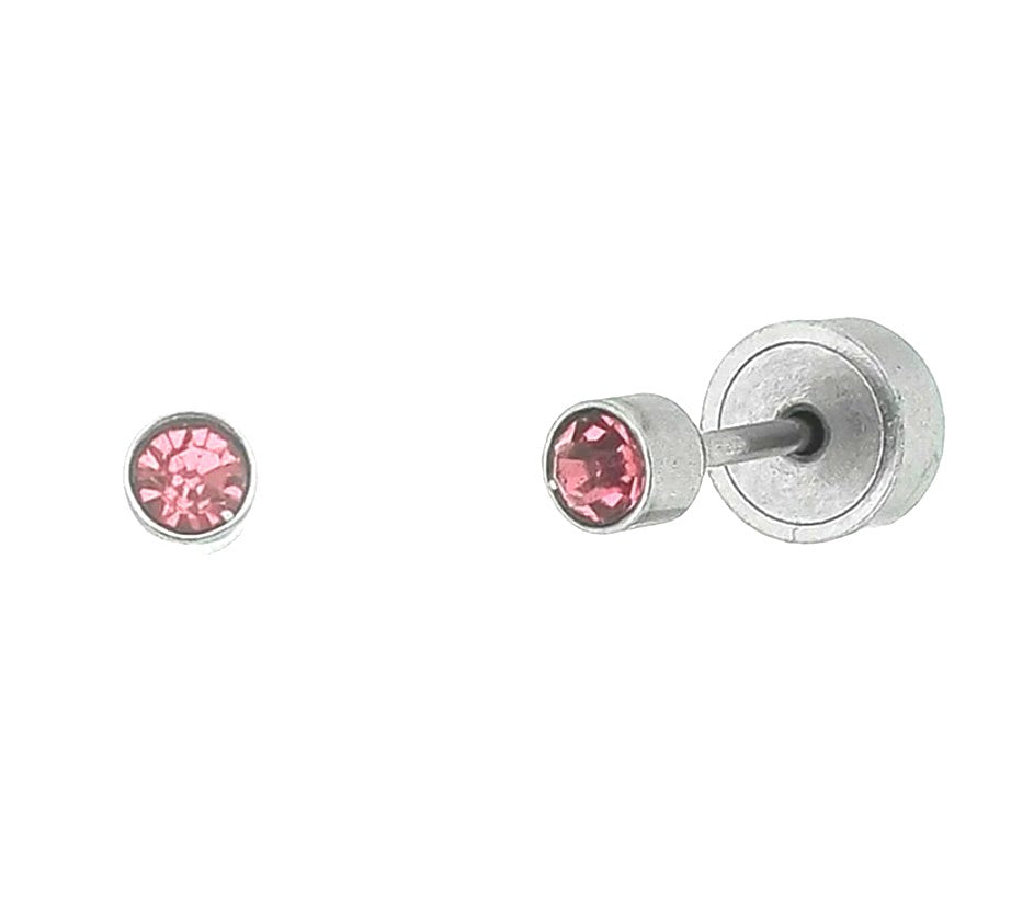 Baby and Children's Earrings: Surgical Steel Soft Pink CZ Disk Style Screw Back Earrings - Special Buy