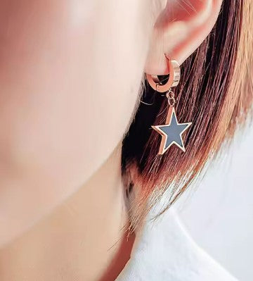 Teens' and Mothers' Earrings: Steel with Rose Gold IP Huggie Hoops with Black Stars
