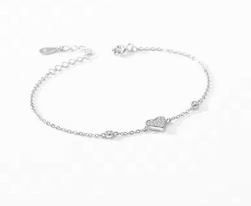 Children's Bracelets: Sterling Silver 15cm Bracelets With CZ Encrusted Heart