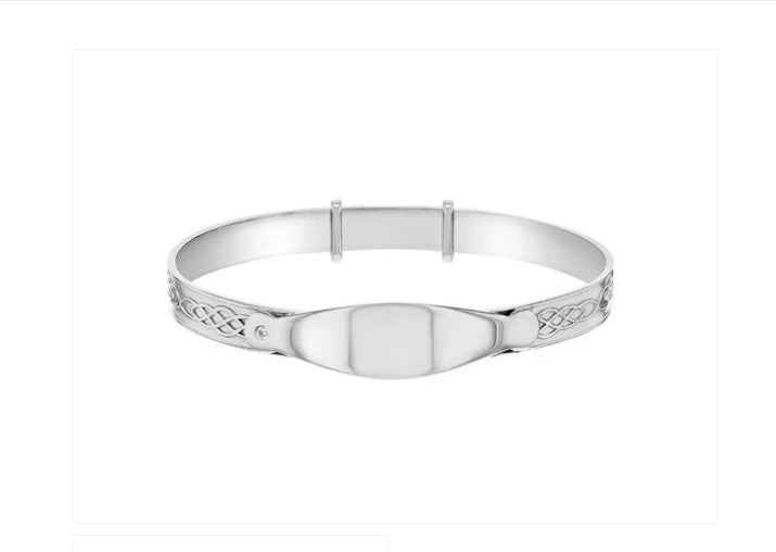 Baby Bangle: Sterling Silver Celtic ID Bangle with CZ 4cm 3mo - 3yrs and Gift Box