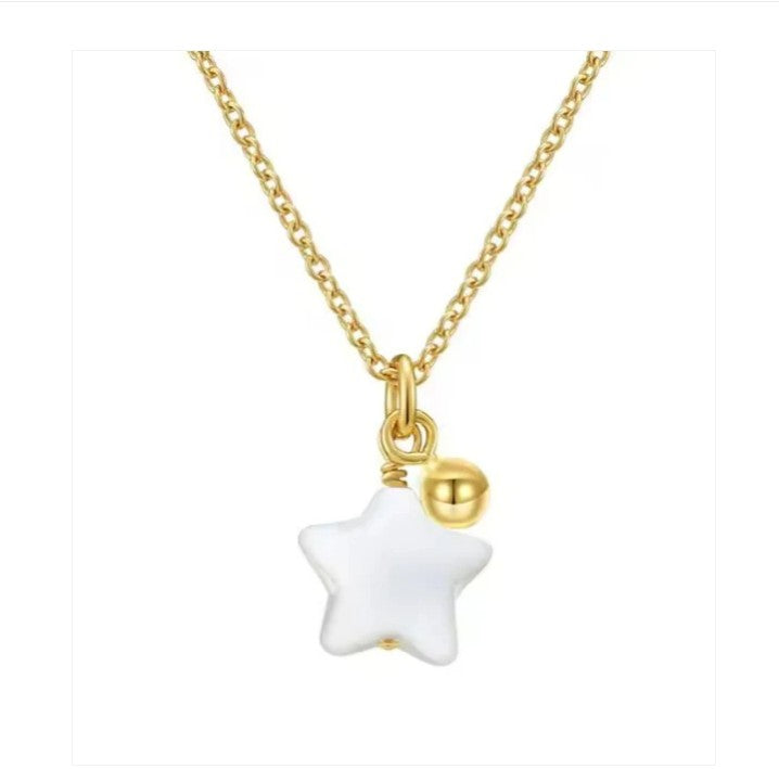 Children's Necklaces: 18k Gold Plated Sterling Silver Seashell Star and Ball Necklace with Gift Box