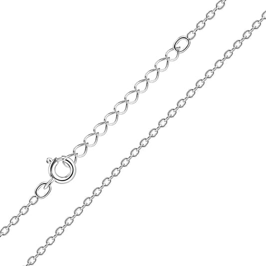 Sterling silver cable chain for children's necklaces with a secure clasp and adjustable length options.