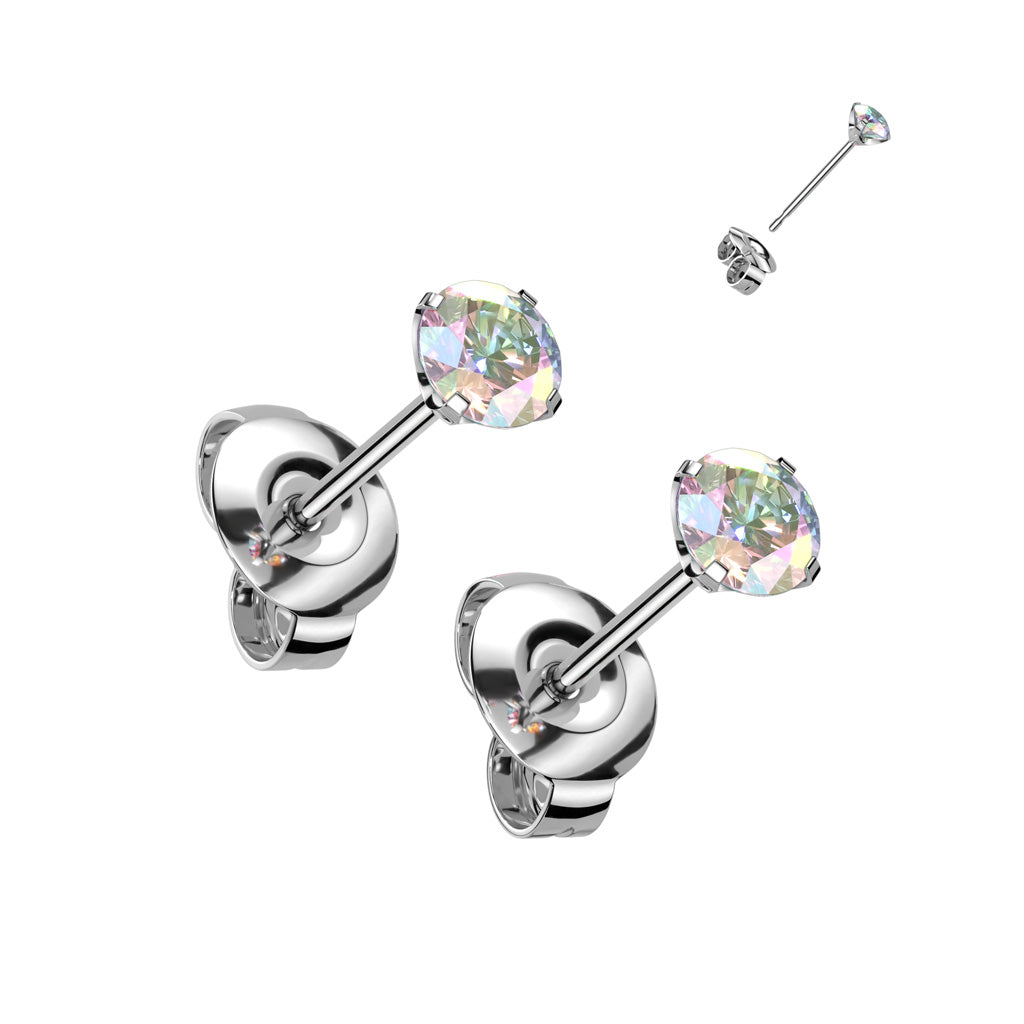 Baby Earrings: Titanium, Implant Grade TITANIUM 6AL-4VELI ASTM F-136 4mm AAA Aurora Borealis CZ