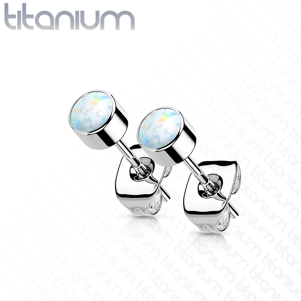 Baby and Children's Earrings: Titanium AAA 4mm Blue Opal Studs TITANIUM 6AL-4V-ELI ASTM F-136 Implant Grade