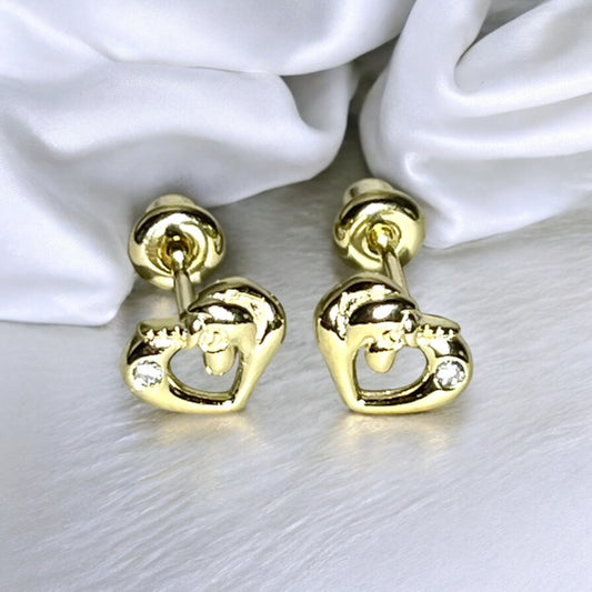 Unicorn earrings - 14k gold over silver unicorn CZ screw back studs with heart designs.