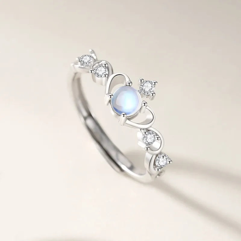 Children's and Teen's Rings:  Sterling Silver Cindarella Moonstone CZ Adjustable Rings with Gift Box