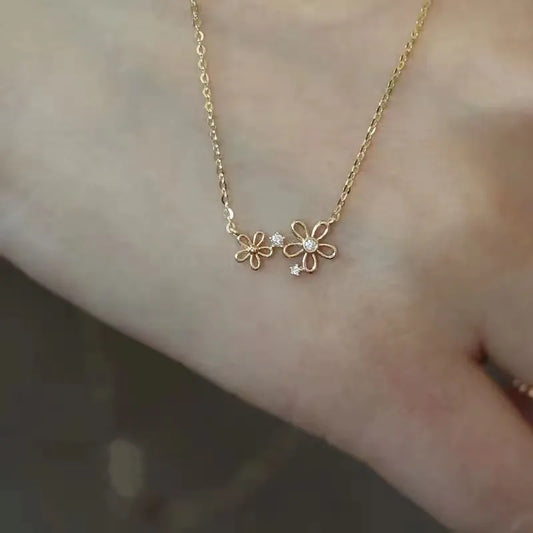 Children's, Teens' and Mothers' Necklaces: 14k Gold over Sterling silver, Sparkly Flowers Necklace 42+3cm