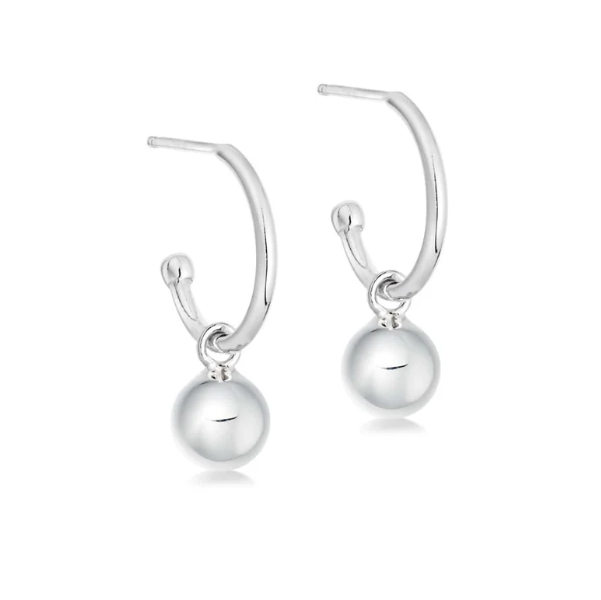 Children's and Teens' Earrings: Sterling Silver Half Hoops with Ball Dangles