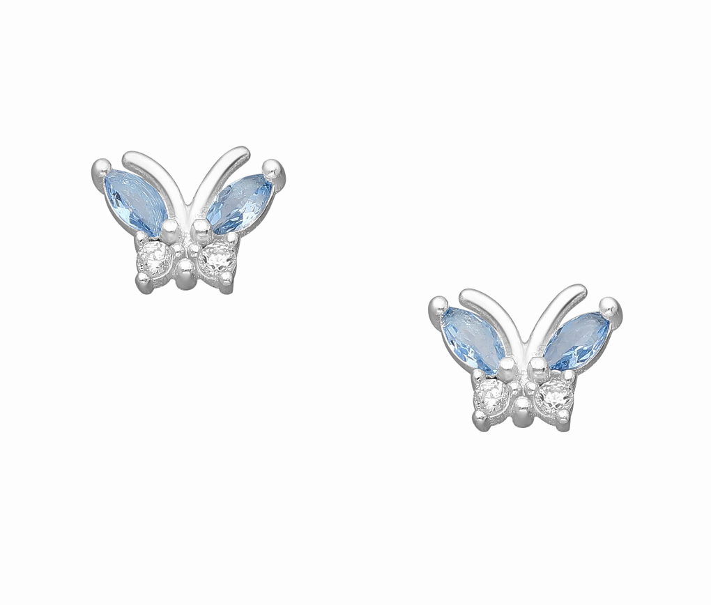 Baby and Children's Earrings: Sterling Silver, Blue and White CZ Butterflies