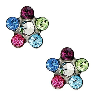 Baby and Children's Earrings: Hypoallergenic Steel, Flowers with Colourful CZ, with Screw Backs