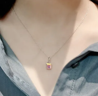 Children's, Teens' and Mothers' Necklaces: Sterling Silver, Austrian Aurora Borealis Crystal Cube Necklace 40 + 4cm
