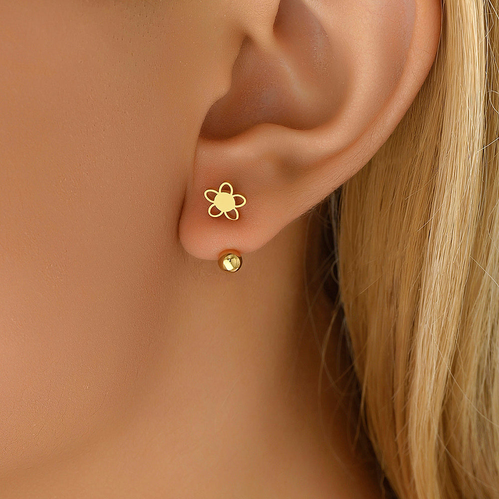 Childrens, Teens' and Mothers' Earrings: 18k Gold over Surgical Steel Flower Earrings+ with Screw Backs and Gift Box