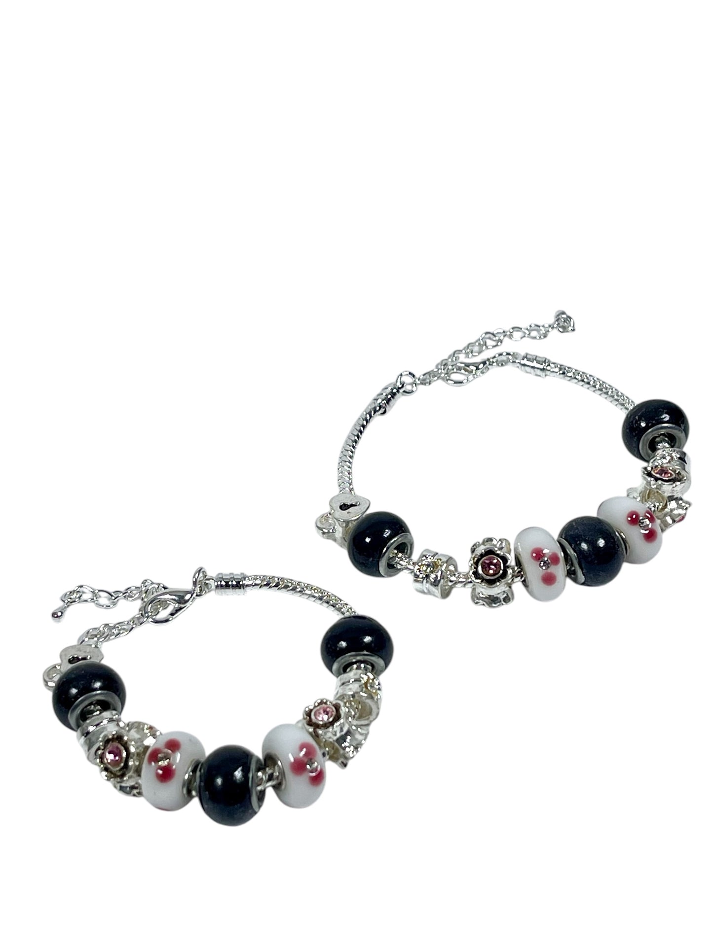 Baby and Children's Bracelets: European Style Bracelets with Pink, White and Black Lampwork Beads