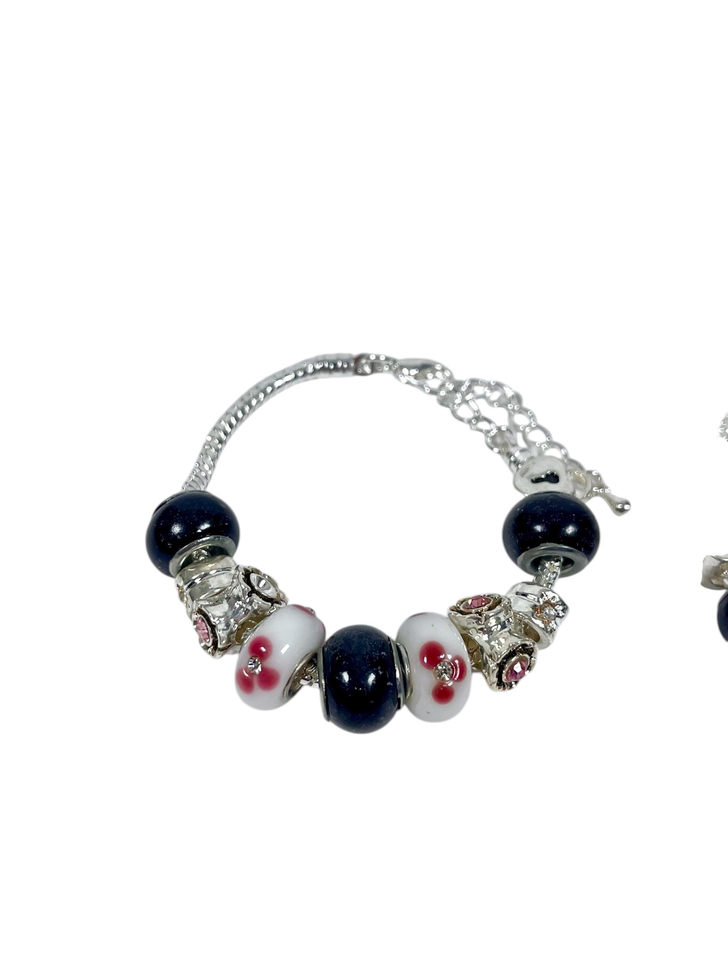 Baby and Children's Bracelets: European Style Bracelets with Pink, White and Black Lampwork Beads