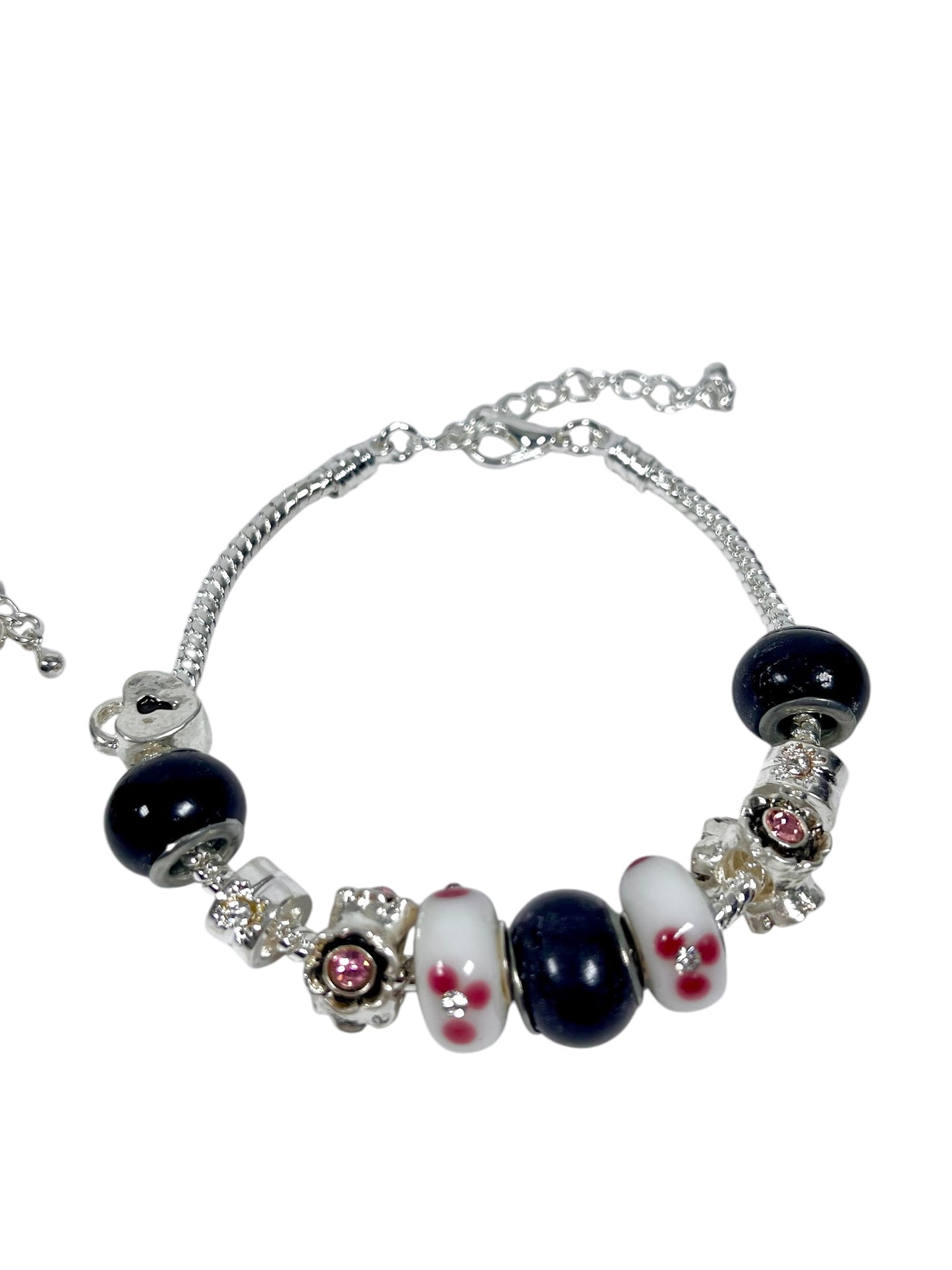 Baby and Children's Bracelets: European Style Bracelets with Pink, White and Black Lampwork Beads