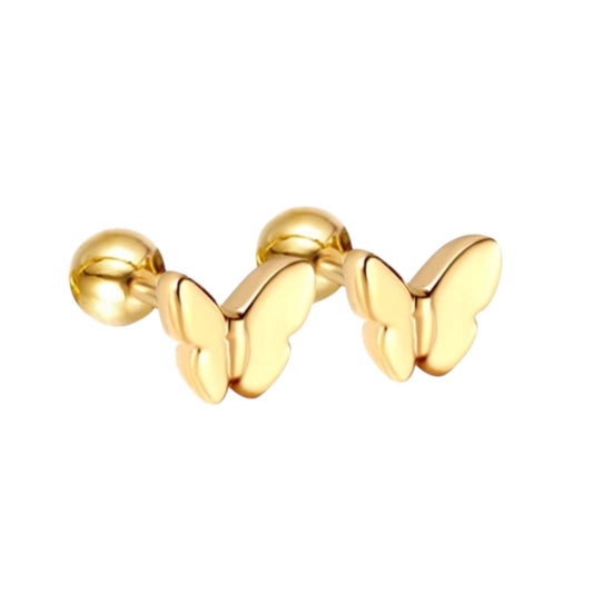 Gold plated butterfly stud earrings with screw backs – for babies and children