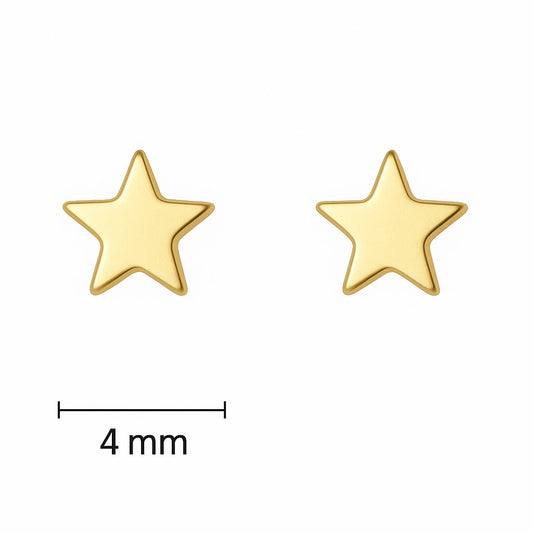 Children's earring set featuring 4mm gold star earrings, perfect for young jewelry enthusiasts.