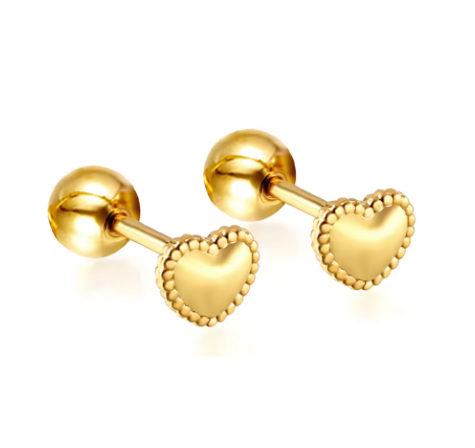 A pair of 18k gold plated surgical steel stud earrings designed with Art Deco inspired milgrain hearts.