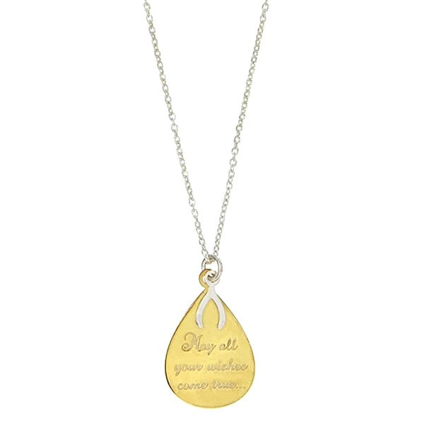 Children's and Teens' Necklaces: 14k Gold over Sterling Silver (Vermeil) Message Necklaces with Wish Bone