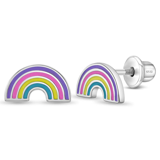 Rainbow-shaped earrings on a white background