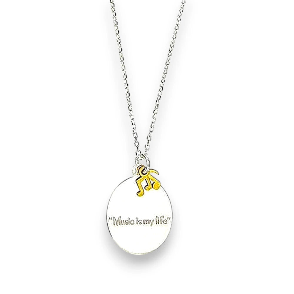 Children's Necklaces: Sterling Silver "Music Is My Life" Message Necklace