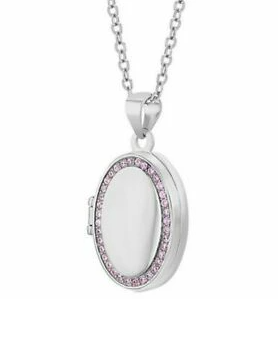 Children's Necklaces: Sterling Silver, Oval, Pale Pink CZ Locket Necklaces 16"
