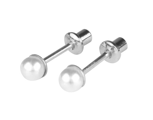 Children's, Teens' and Mothers' Earrings: Surgical Steel, Gold IP 4mm Pearl Studs with Screw Backs