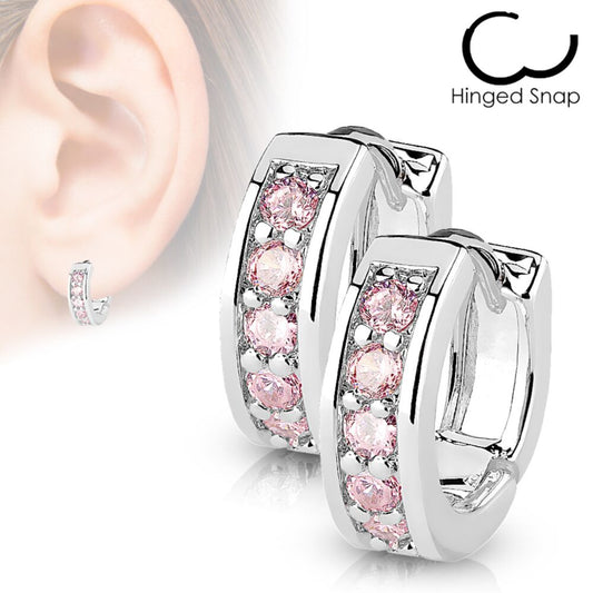 Pink CZ Huggies featuring brilliant cubic zirconia, crafted from surgical steel for children's comfort and safety.
