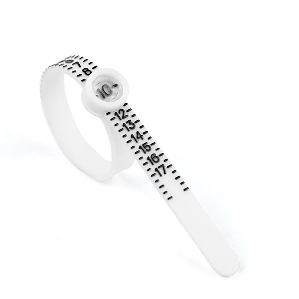 Adjustable plastic ring sizing tool with magnifying glass – US size 1–17