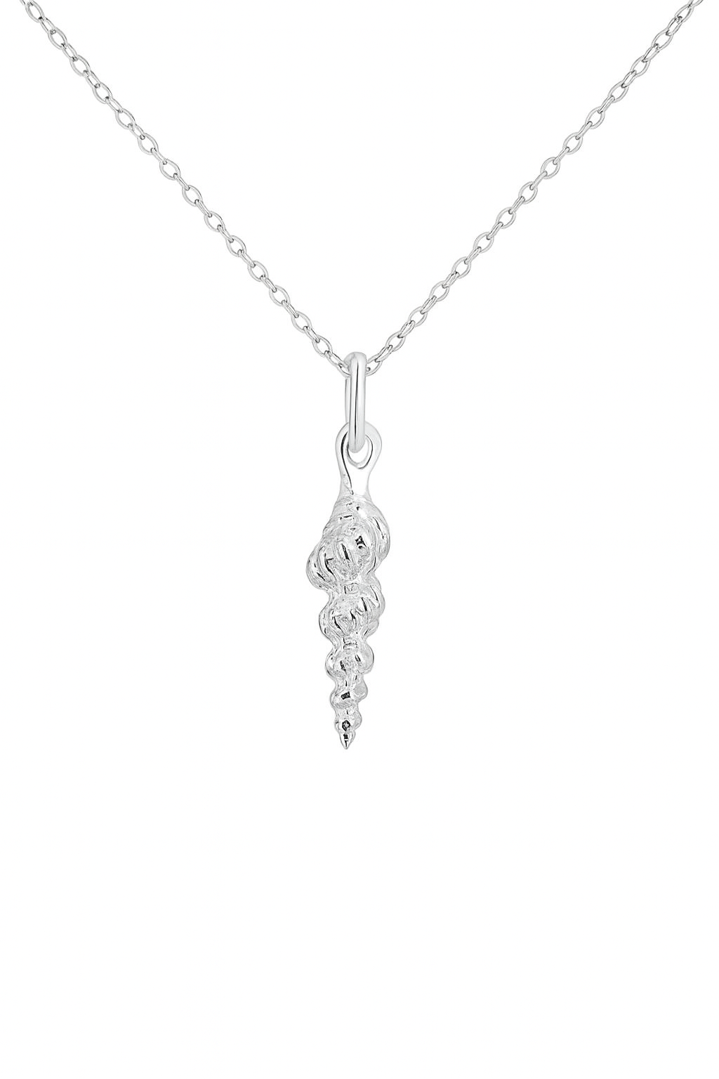 Silver necklace with a unique pendant on a white background