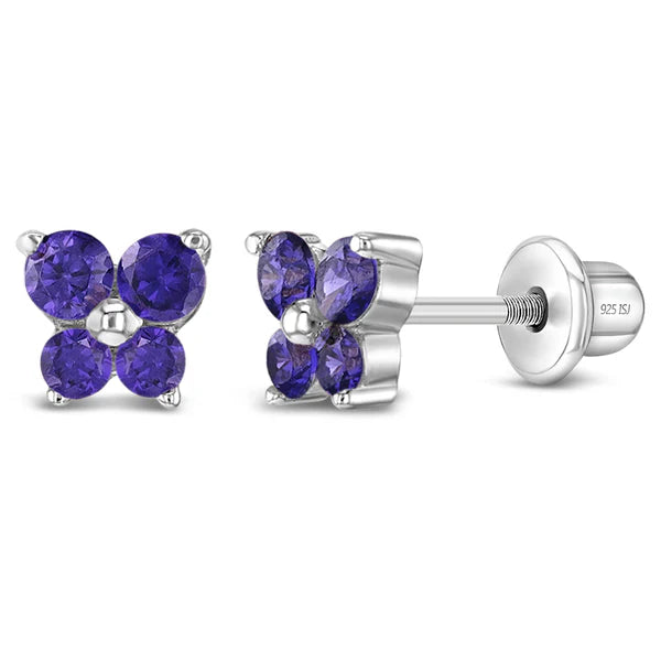 Butterfly earrings sterling silver with cubic zirconia crystals for children