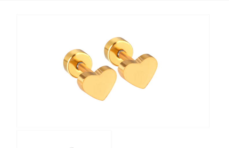 Children's Earrings: Surgical Steel, Gold IP, Polished Hearts with Screw Backs